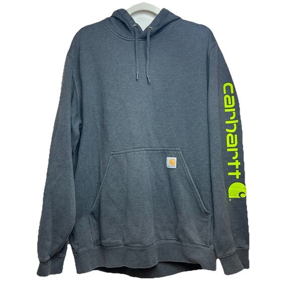 Carhartt Men's Loose Fit Midweight Logo Sleeve Graphic Hoodie Large Carbon Gray - Picture 1 of 9